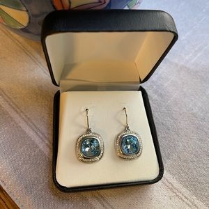Elegant 925 Silver Dangle Drop Earrings Hook Women Blue Topaz Jewelry New Gifts